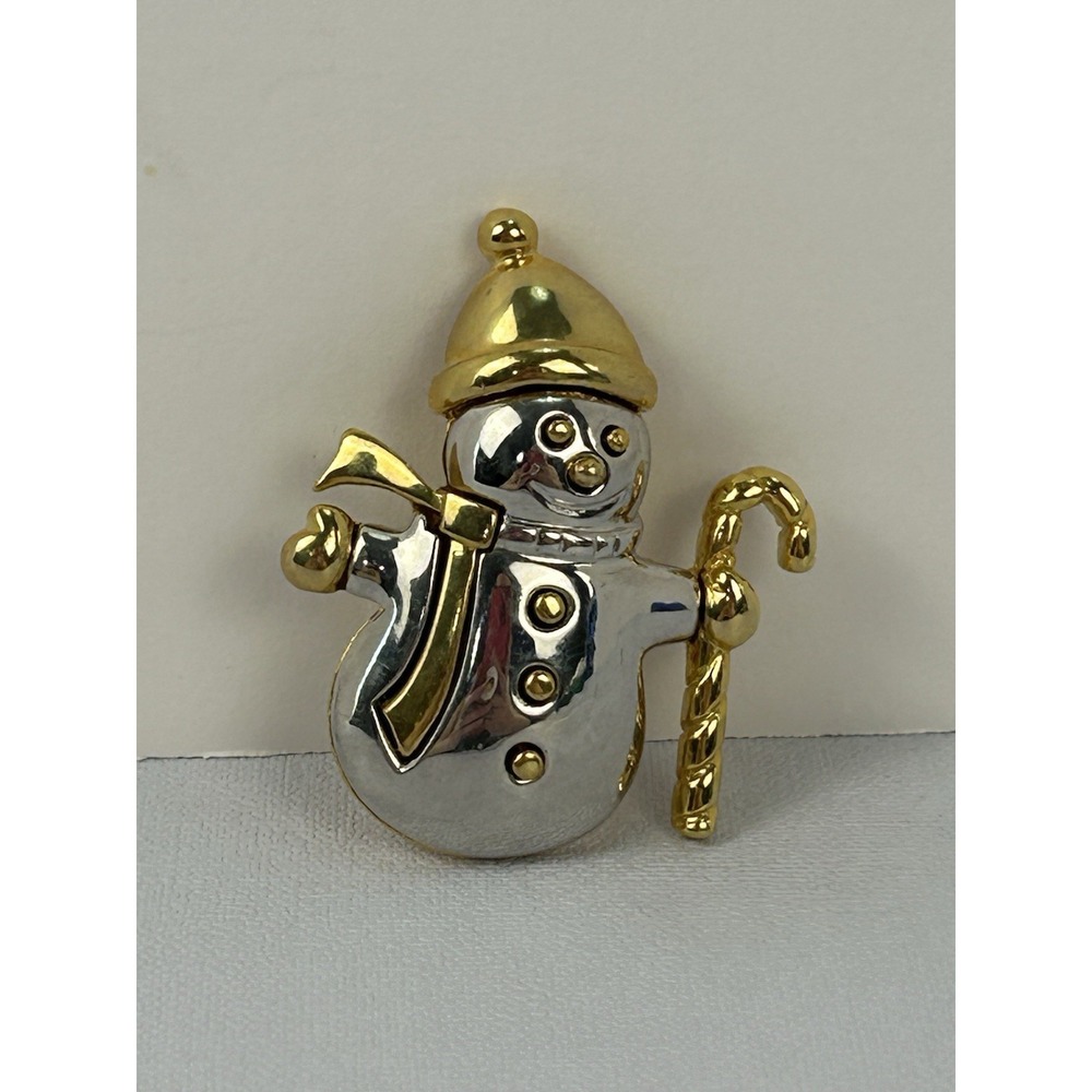 Vintage Style Snowman Brooch Gold Silver Tone Christmas Pin Holiday Cute‎